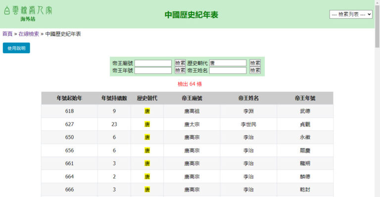 中國歷史紀年表 在線檢索